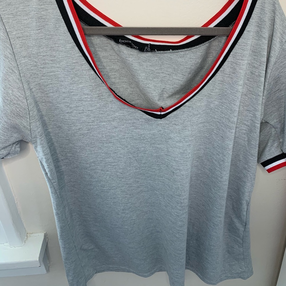 boohoo Gray off the shoulder slouch shirt